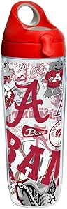 Tervis NCAA Alabama Crimson Tide All Over Water Bottle With Lid, 24 oz, Clear