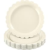NatNarr 30 Pcs Ivory Paper Plates 9 Inch Disposable Scalloped Cream Plates Cute Beige Dessert Cake Plate Party Dinner Plate for Baby Shower, Wedding, Bridal Shower