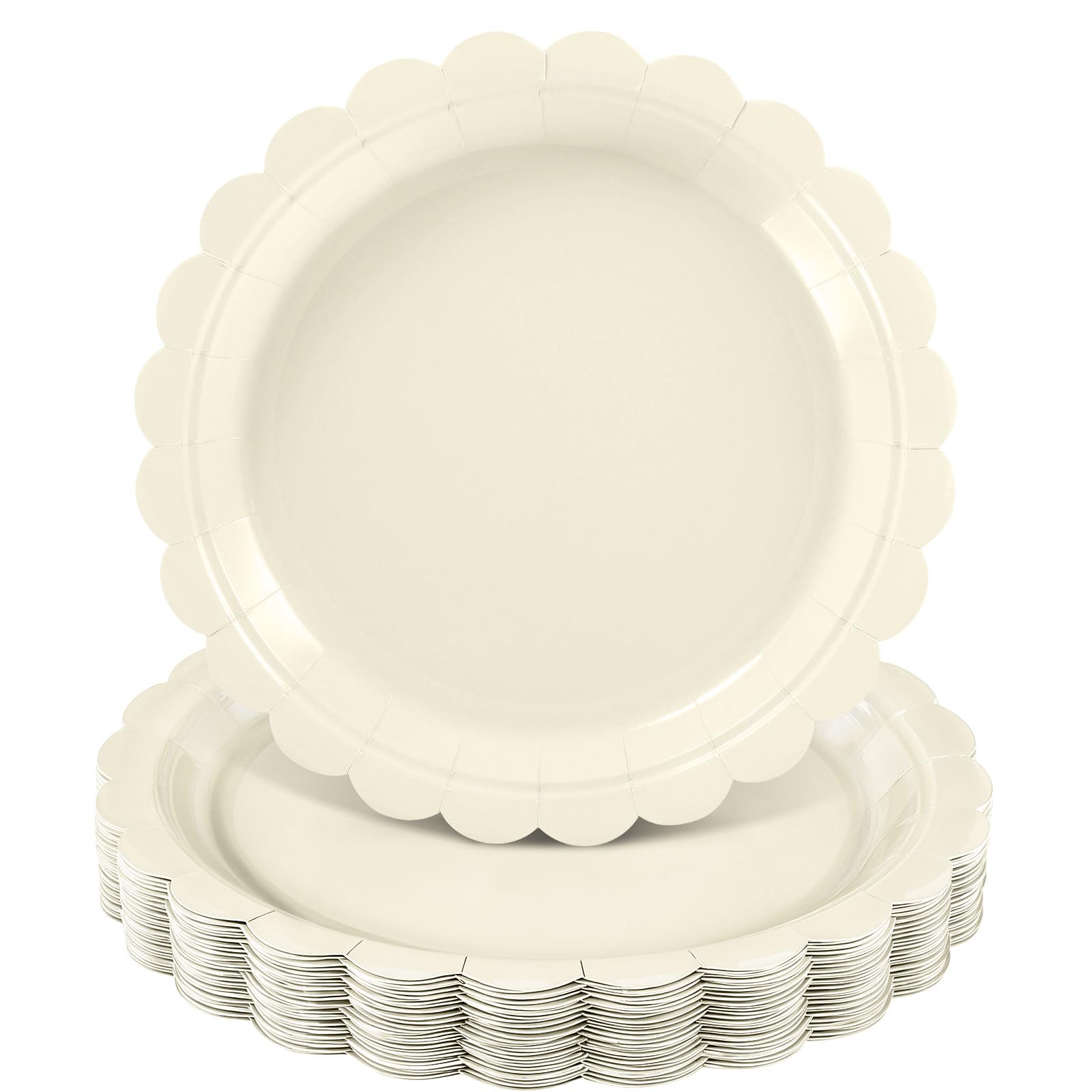 Photo 1 of NatNarr 30 Pcs Ivory Paper Plates 9 Inch Disposable Scalloped Cream Plates Cute Beige Dessert Cake Plate Party Dinner Plate for Baby Shower, Wedding, Bridal Shower
