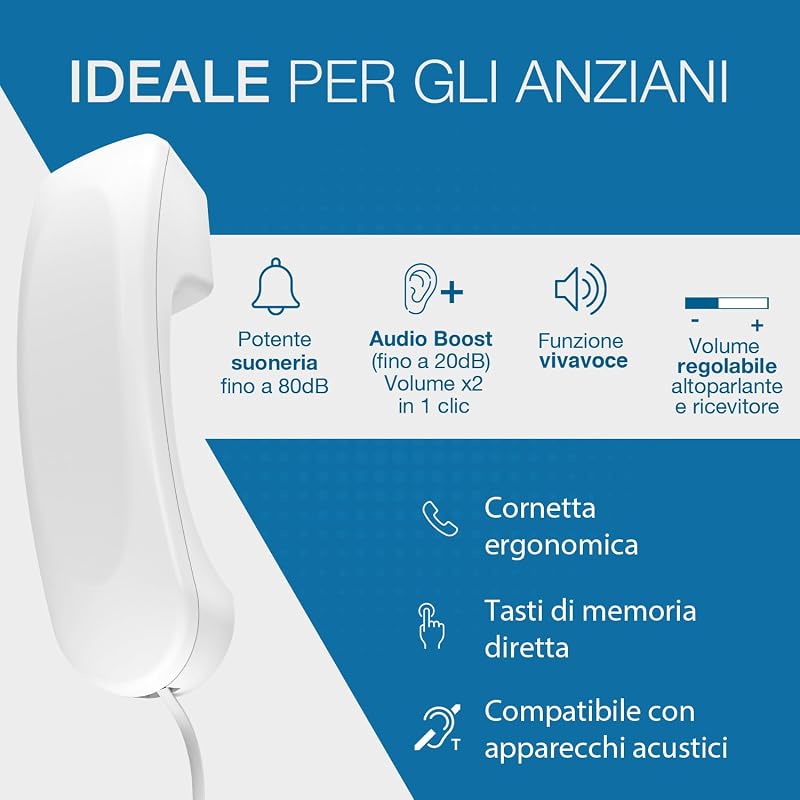 TMAX 10+ Telefono a filo per anziani - Tasti grandi - Audio Boost - Tasti con foto - Vivavoce - Indicatore luminoso di chiamata - Suoneria forte - Compatibile con apparecchi acustici