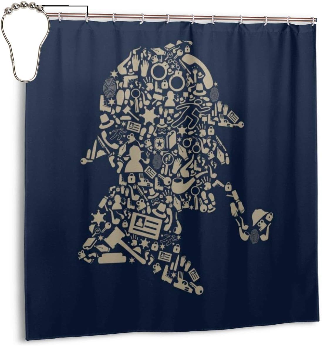 ENXIANGXIJ Waterproof Polyester Fabric Shower Curtain Sherlock Holmes Collage Print Decorative Bathroom Curtain with Hooks,72"" X 72