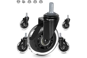 8T8 3" Thread Screw in Office Chair Caster Wheels, 3/8"-16x1"(Not Metric M10), Safe for All Floors, PU Rubber Furniture,Carts Stem Caster Wheels,No Scratch,650Lbs Weight Capacity