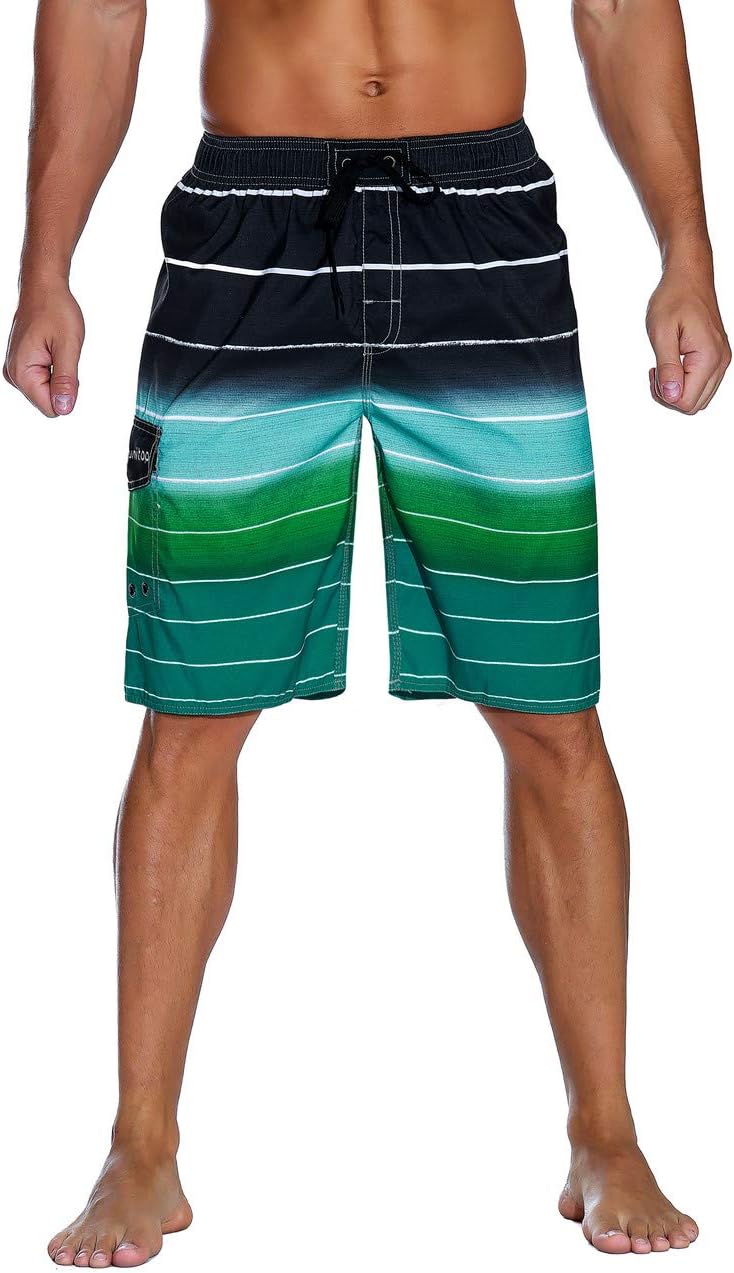 unitopMen's Swimming Trunks Quick Dry Summer Striped Beach Board Shorts with Lining