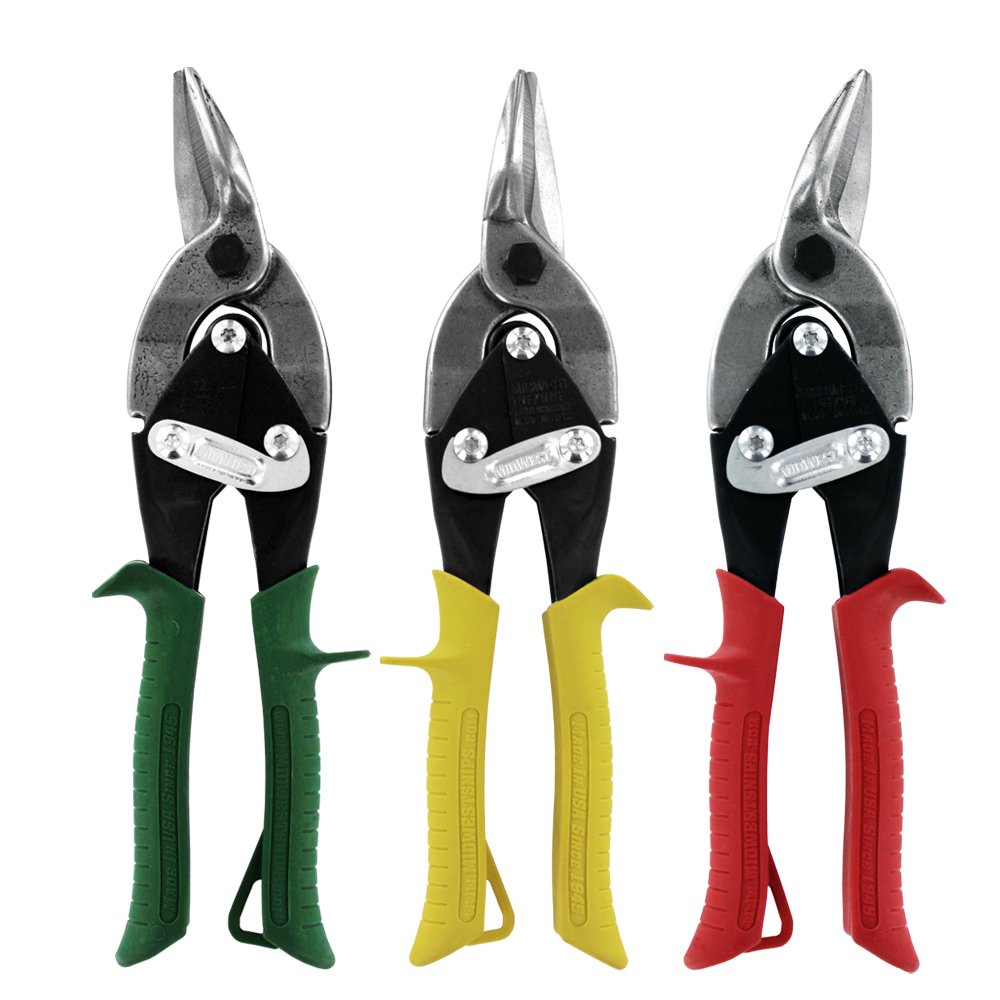 MIDWEST Aviation Snip Set - Left, Right and Straight Cut Regular Tin Cutting Shears with Forged Blad