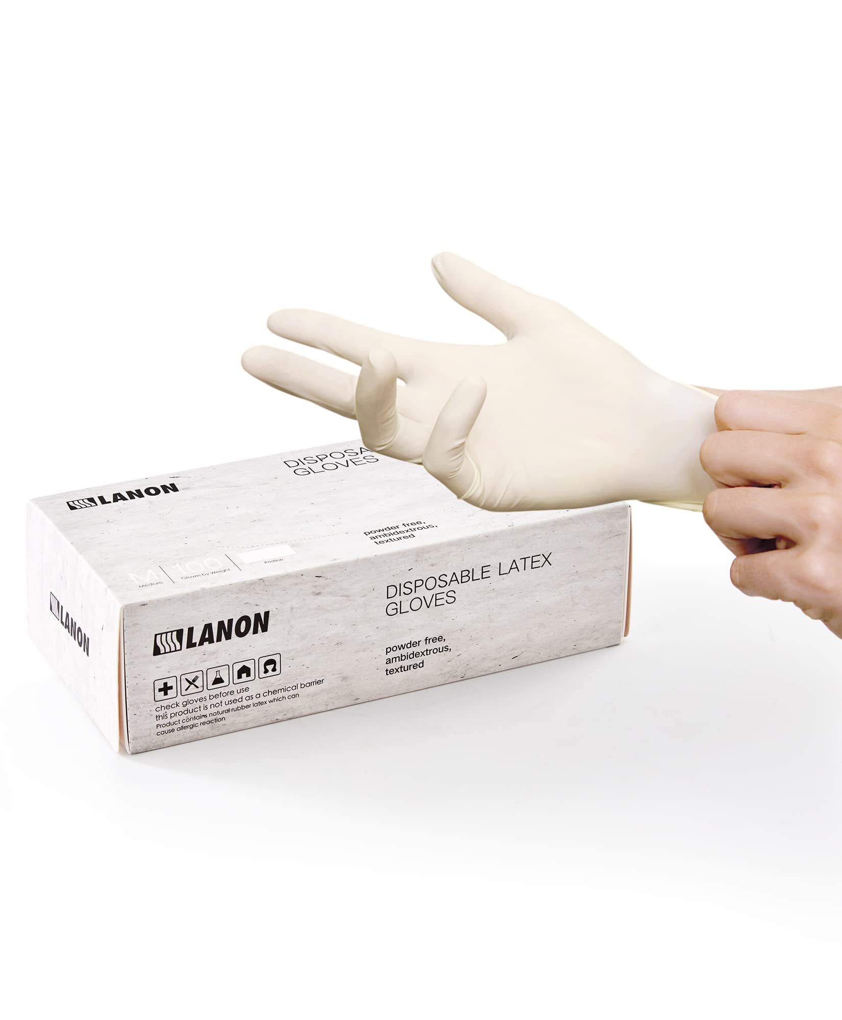 Photo 1 of LANON 5 mil Latex Disposable Gloves, Food-Contact Grade, Powder-Free, Fully Textured, White, Large