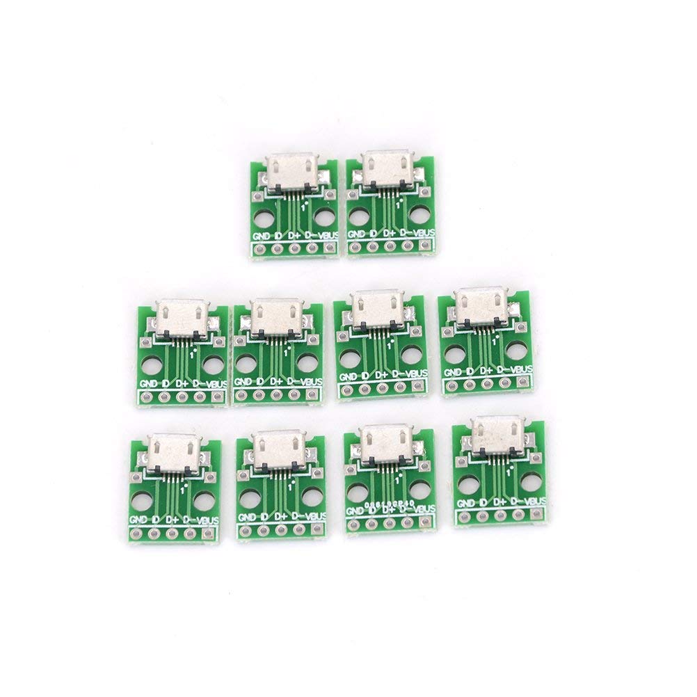 ARCELI 10pcs MICRO USB To DIP Adapter 5pin Female Connector B Type PCB Converter Breadboard USB-01 Switch Board SMT Mother Seat