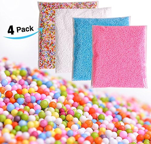 Foam Balls for Slime, Colorful Styrofoam Beads for Arts, DIY Crafts, Kids Homemade Crunchy Slime, Wedding and Party Decorations and Kids Sewing Filling 4 Pack 70000pcs 0.1- 0.14 inch by NATUREBELLE