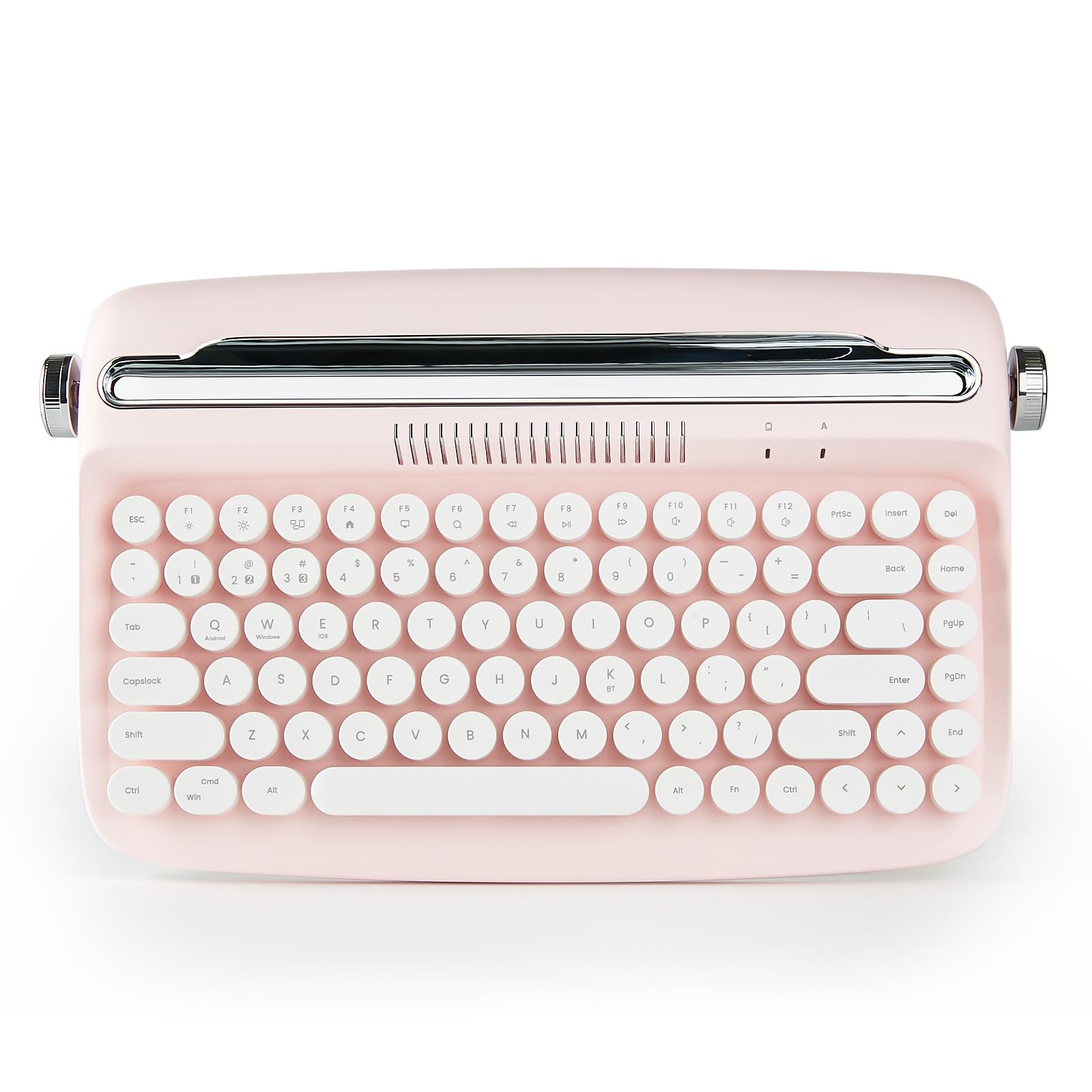 Photo 1 of YUNZII B303 Wireless Keyboard, Retro Bluetooth Aesthetic Typewriter Style Keyboard with Integrated Stand for Multi-Device (B303, Baby Pink)