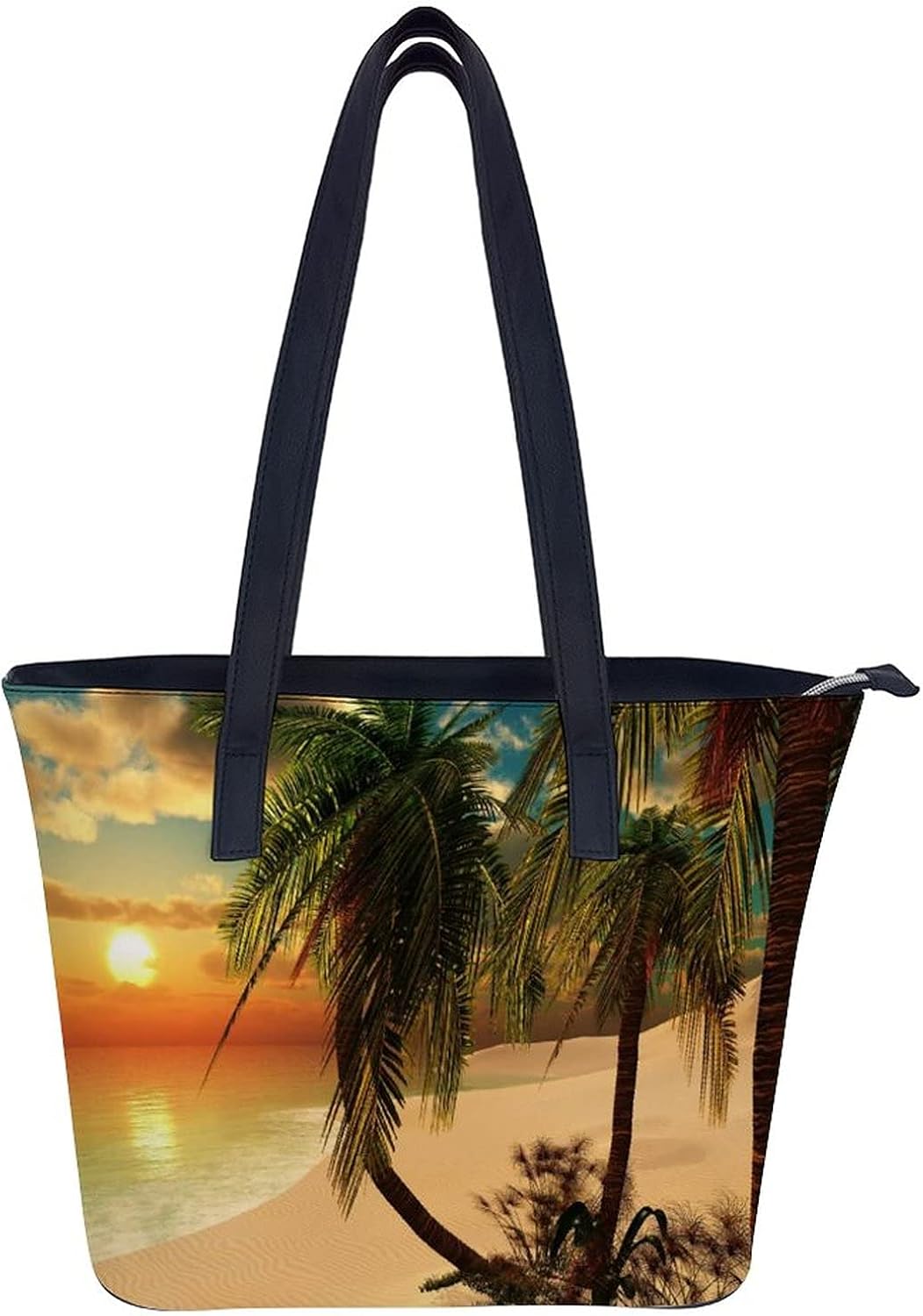 Tropical Beach Palm Tree Laptop Tote Bag Leather Bag, Tropical Beach