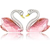 Vie jeune Handmade Crystal Couple Swan Decor - Elegant Home Decoration Collectible Figurine & Paperweight, Romantic Gift for Wedding, Valentine's Day, Mother's Day, Christmas, or Birthday (Pink)
