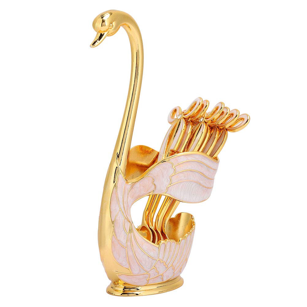 Coffee Spoons Set, 6PCS Dessert Spoons with Decorative Swan Shape Base Holder, Swan Spoon Set Elegant Tea Stirring Spoons Metal Teaspoon Cutlery Set Small Ice Cream Spoons Flatware Tableware