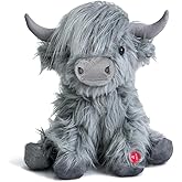 Tonpect Highland Cow Stuffed Animal with Mooing Sound, 10 inch, Cuddly Farm Cow Toy for Boys Girls Gift Decoration