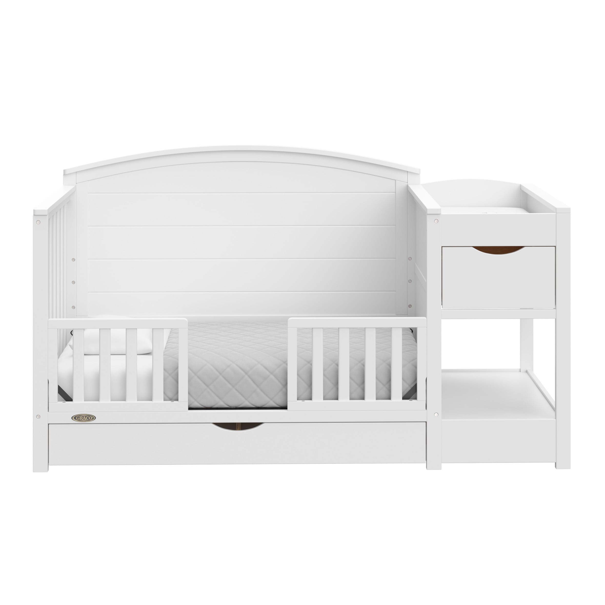 Graco Bellwood 5-in-1 Convertible Crib & Changer with Drawer (White) - GREENGUARD Gold Certified, Full-Size Storage Drawer, Converts to Toddler Bed and Full-Size Bed