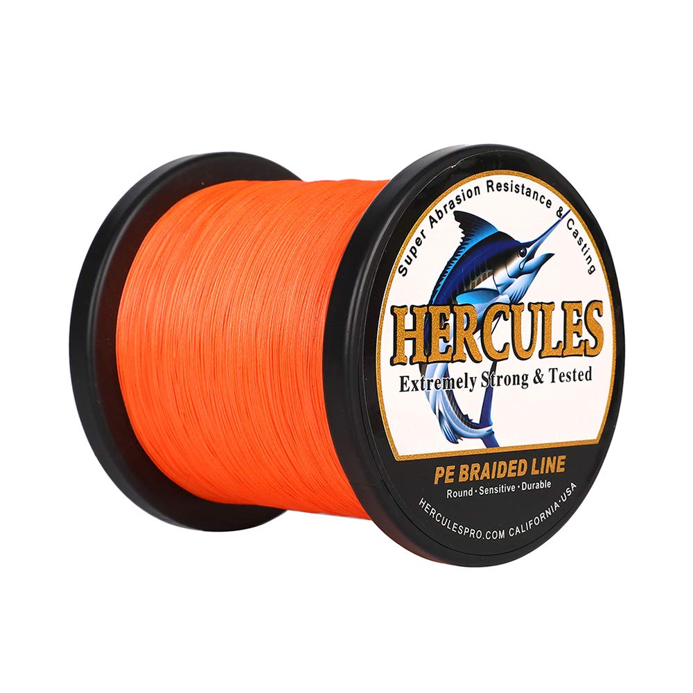 HERCULES Braided Fishing Line 1000m 1094yds 6lbs-100lbs Pe Superline 4 Strands (Orange 60lb/27.2kg 0.40mm)