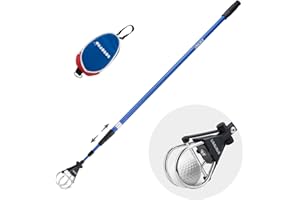 BOBOPRO Golf Ball Retriever Telescopic for Water, 12Ft / 15Ft Ball Retriever Tool Golf, Stainless Locking Head and Dual-Zip Headcover, Golf Ball Grabber with Non-slip Handle, Aluminum Extendable Shaft
