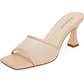 Modatope Womens Heeled Sandals Open Square Toe Heels Chunky Block Heel Slip On Sandals for Women