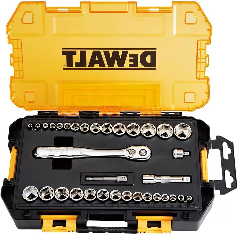 DEWALT DWMT45034 Mechanics 34 Piece 1/4 & 3/8 Inch Drive Socket Set SAE Metric