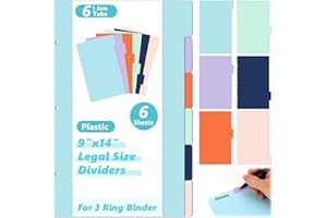 6 Sheets Platsic Legal Size 3 Ring Binder Dividers 9x14 Inch Legal Size Binder Divider Plastic Legal Tabbed Dividers Legal In