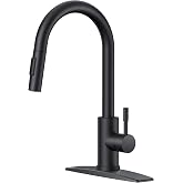 FORIOUS Black Kitchen Sink Faucet with Pull Down Sprayer, Classic High Arc | No-Lead Stainless Steel, Single Handle, 2-Mode Pull Out Sprayer, 1 or 3 Holes Deck Plate for Bar Farmhouse Laundry Rv Outdoor