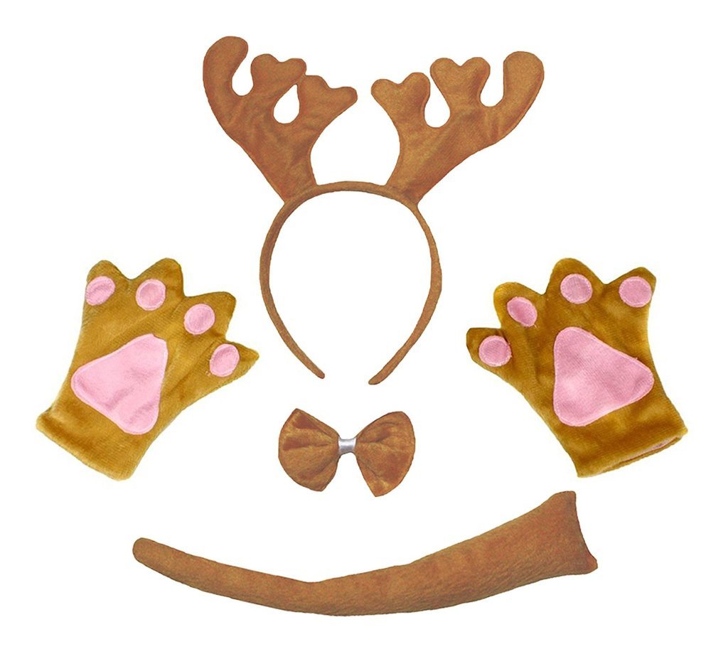 Petitebelle Headband Bowtie Tail Gloves 4pc Children Costume 1-5y (Brown Xmas Reindeer, One size)