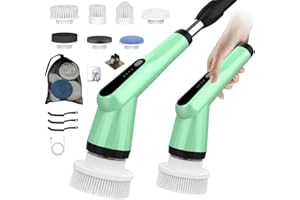 VICMAYUN Electric Spin Scrubber, Shower Scrubber with Long Handle Adjustable, 2 Speed & 7 Replaceable Brush Heads Shower Cleaner Brush, Electric Scrubber for Cleaning Bathroom Tile Floor Bathtub Green