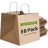 13x7x13 Inch Kraft Paper Large Gift Bags with Handles Bulk-50Pack Recyclable Sturdy Brown Paper Bags for Business, Merchandise, Gifts Bags, Shopping, Retail Stores, Takeout, Birthday Party