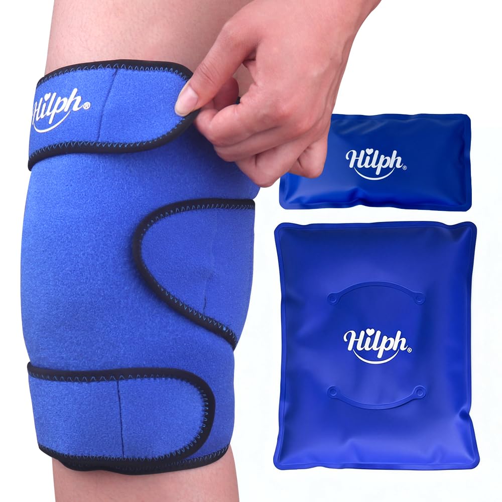 Hilph Knee Ice Pack Wrap, Reusable Ice Pack for Knee Replacement Surgery, Hot Cold Compress Therapy Knee Brace Gel Ice Wrap for Knee Pain Relief, Injuries, Bursitis, Meniscus Tear, Arthritis - Blue