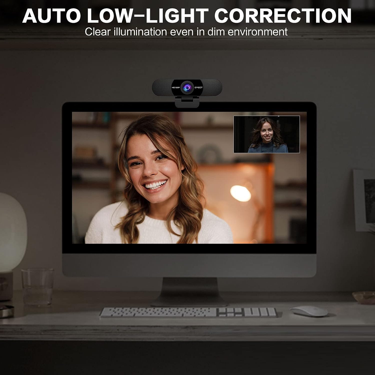 1080P Webcam with Microphone, eMeet C960 Web Camera, 2 Mics Streaming Webcam, 90°View Computer Camera, Plug & Play USB Webcam for Online Calling/Conference, Zoom/Skype/Facetime/YouTube, Laptop/Desktop : Camera & Photo