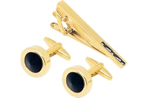 Jonwo Round Diamond Cutting Crystal Men Cufflinks and Tie Clip Set Men Regular Necktie Tie Pin Cuff Links for Wedding Busines