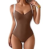 Eomenie One Piece Swimsuit Lace-Up Back,Colorblock Waist-Slimming,Adjustable Wide Straps,Fully Lined Coverage,Resort Swimwear