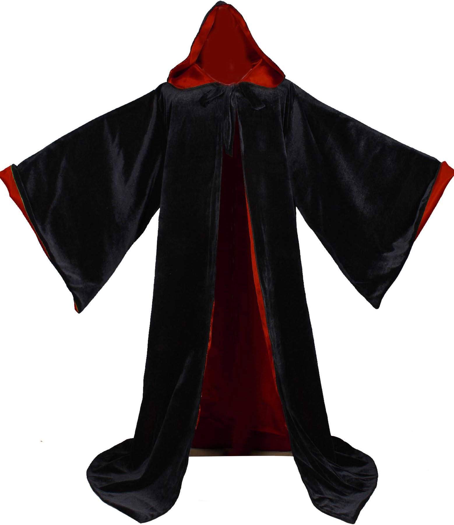LuckyMjmy Velvet Wizard Wicca Robe with Lined Hood and Sleeves