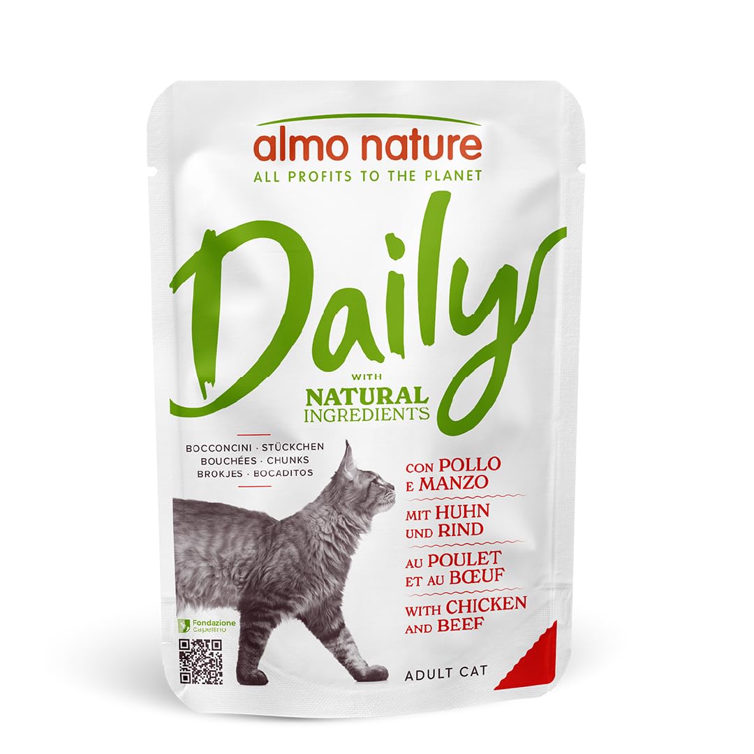 Almo Nature Daily - Wet Cat Food for Adult Cats - Chicken and Beef - 70 g, Pack of 30