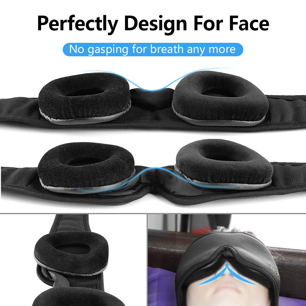 Eye Mask, 3D Silk Sleep Mask Cover with Breathable Memory Foam, Anti-Slip Back Gel Adjustable Strap for Men, Women, Kids