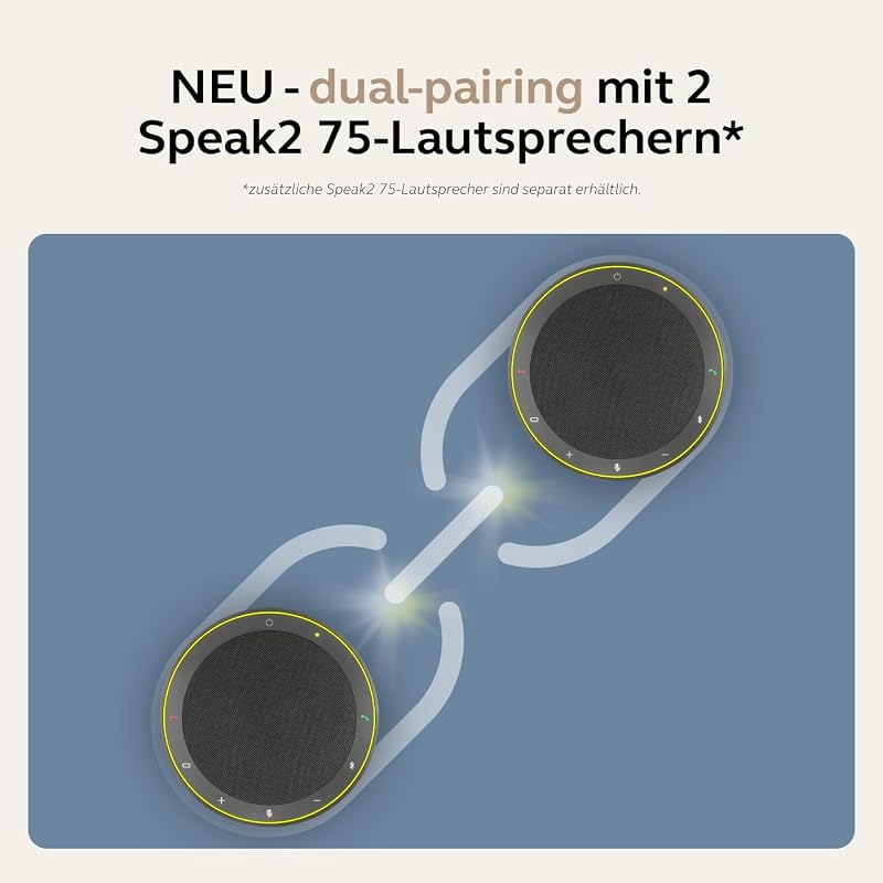 Speak2 75 schnurlose Bluetooth-Freisprechlösung, 4 Mikrofone mit Geräuschunterdrückung, 65 mm Breitband-Lautsprecher, Super-Breitband-Audio, für MS-Teams Zertifiziert, Dunkelgrau