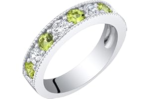 PEORA Sterling Silver 4mm Milgrain Half-Eternity Anniversary Wedding Ring Band for Women, Various Gemstones, Comfort Fit, Sizes 5 to 9