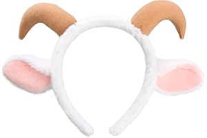 CHEU Goat headband with ram horns and sheep ears for Christmas costume