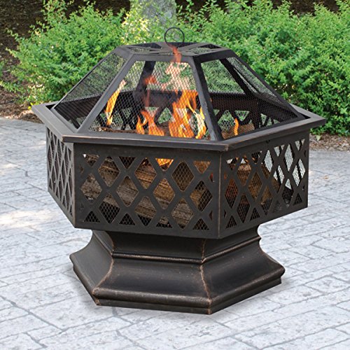 Belleze Hex Shaped Firepit Outdoor Home Garden Backyard Fireplace Fire Pit w/ Lid