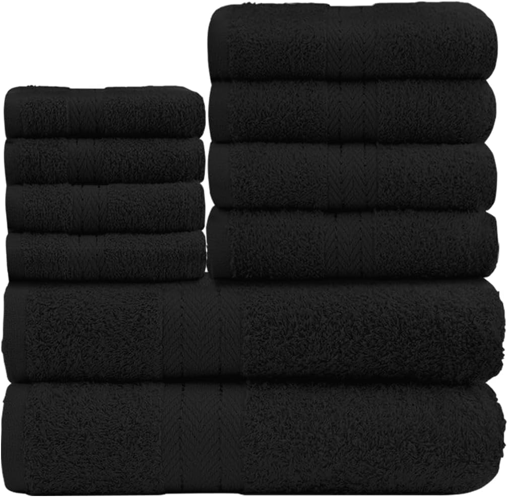 GC GAVENO CAVAILIA 10-Piece Towel Bale Set - Soft & Absorbent 450 GSM Bathroom Towels - Includes 2 Bath Towels, 4 Hand Towels, 4 Face Cloths - Premium Quality, Machine Washable - Black