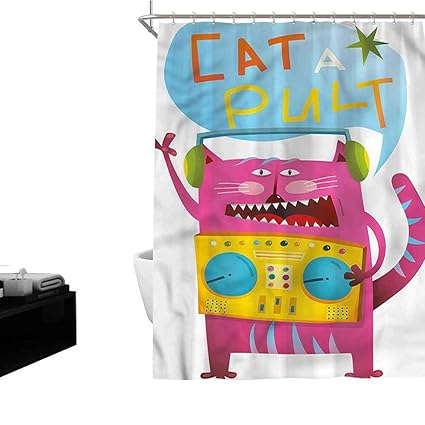 Amazon Com Jiahong Pan Quirky Shower Curtain Cat A Pult Cartoon