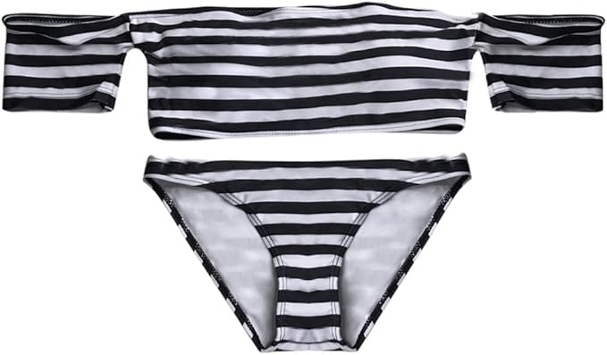 Amazon Lucaso 水着 人気 レディース オフショルダー ボーダー 袖付き タンキニ ブリーフ フィットネク シンプル 可愛い セクシー リゾート 海水浴 ファッション ヨガ スポーツ アウトドア 女の子 ママ水着 マイクロビキニ 上下セット ビキニ セパレーツ 通販