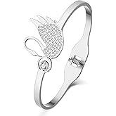 NEWEI Swan Decor Jewelry Gifts for Women Cute Goose Swan Bracelet Cuff Bangle 18k Gold Plated Stainless Steel Swans Charms (Silver Plated)