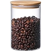 MOLFUJ 960 ML / 32 FL Oz Glass Storage Container with Wood Lid, Stackable Clear Decorative Organizer Bottle Canister Pantry Jar with Air Tight Wooden Lid for Food, Coffee, Candy, Sugar, Salt, Tea