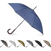 Totes Eco Auto Open Umbrella Classic Wooden J Stick Handle with Easy Grip - Windproof, Rainproof and Durable Canopy Design – Versatile Travel, Perfect for Rainy Days