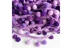 Yalulu 5 Yards Mini Rainbow Pom Pom Tassel Pompom Trim Ball Fringe Ribbon DIY Sewing Accessory Lace Fabric Craft Sewing Supplies (Purple)