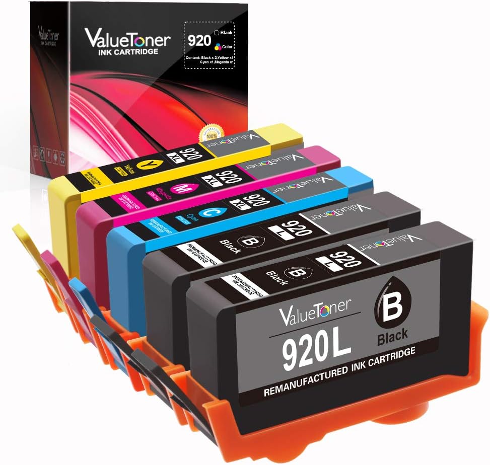 Valuetoner Remanufactured Ink Cartridges Replacement for HP 920XL 920 XL High Yield (2 Black, 1 Cyan, 1 Magenta, 1 Yellow) Compatible with HP OfficeJet 6500A 7500A 6500 6000 7000 7500 Printer 5 Pack