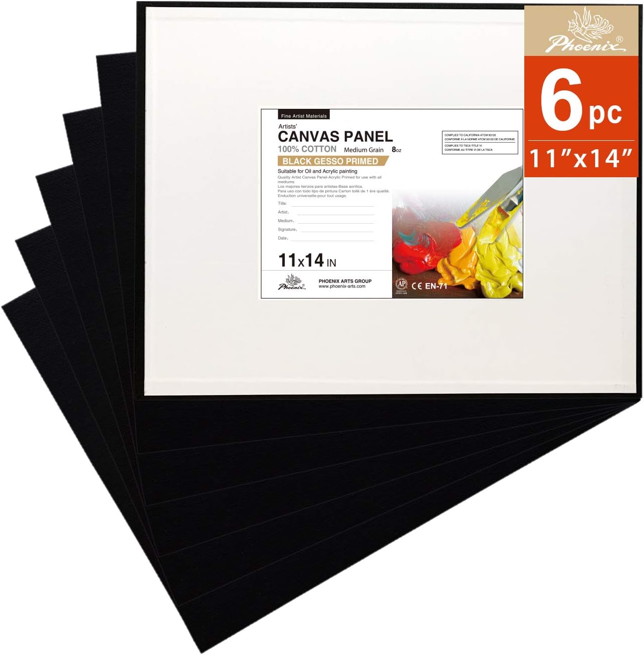 Amazon Com Phoenix Black Artist Painting Canvas Panels 11x14 Inch 6 Pack Quadruple Primed Cotton Canvas Boards For Oil Acrylic Paint Collages Advertising Poster Decorating Projects