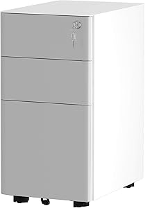 YITAHOME 3-Drawer Metal Filing Cabinet Office Drawers with Keys, Compact Slim Portable File Cabinet, Pre-Built Office Storage Cabinet for A4/Letter/Legal (Gray and White)