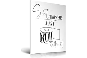 UPWOIGH Funny Bathroom Wall Art Decor, Black and White Toilet Paper Wall Art, Waterproof Wood Framed Canvas Wall Art, Downstairs Toilet Humor Abstract Prints, 12x16in Pictures 1 Pack