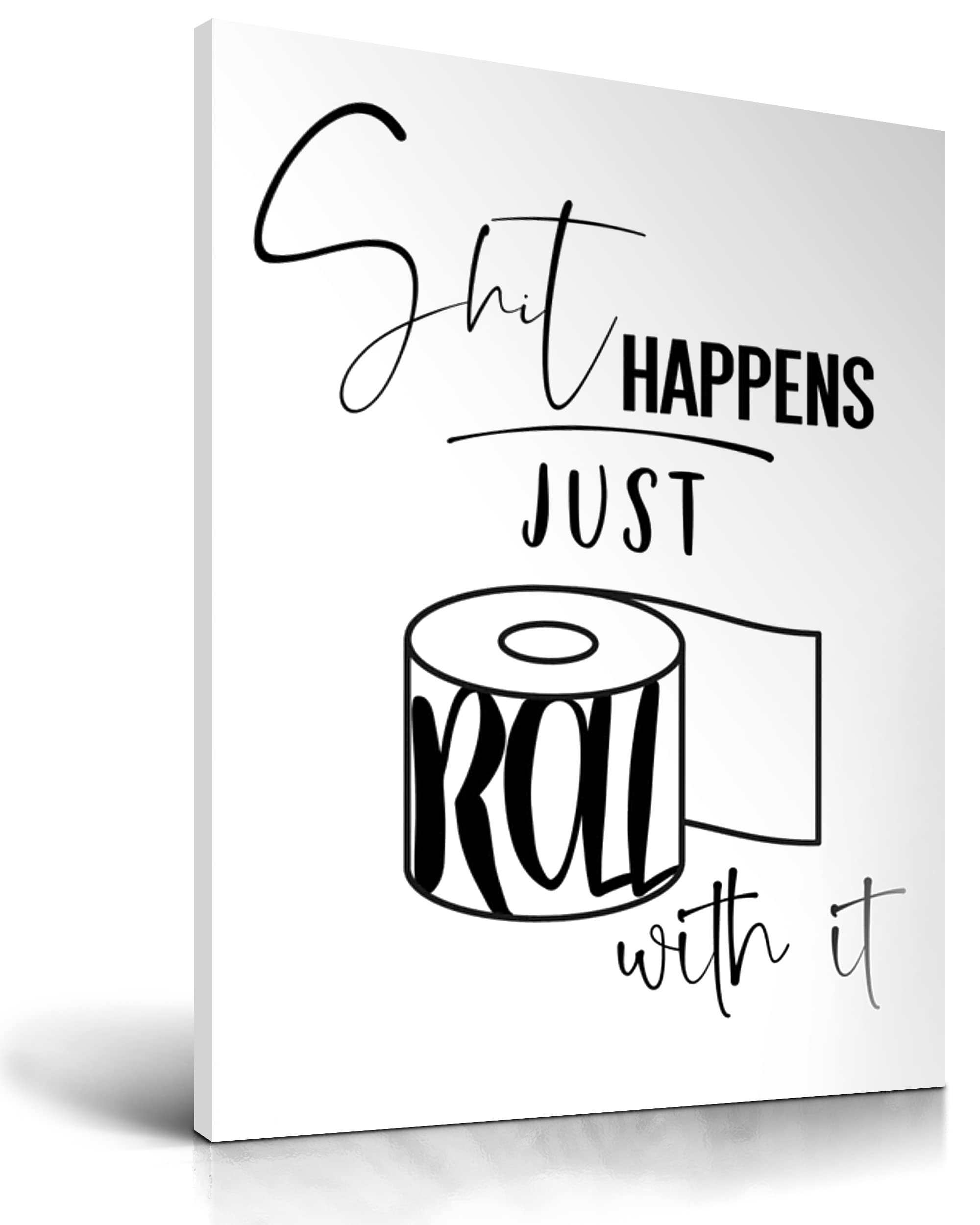 UPWOIGH Funny Bathroom Wall Art Decor, Black and White Toilet Paper Wall art，Waterproof Canvas Wood Framed Wall Art,Downstairs Toilet bathroom humor Abstract Prints, 12x16in High-end Pictures 1 Pack