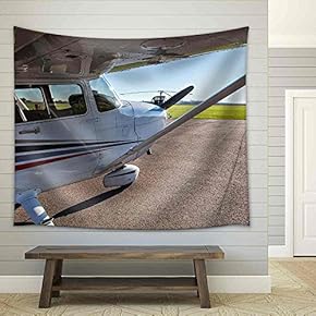 Image of a Small Private Airplane Waiting for take Off - Fabric Wall Tapestry Home Decor - 51x60 inches